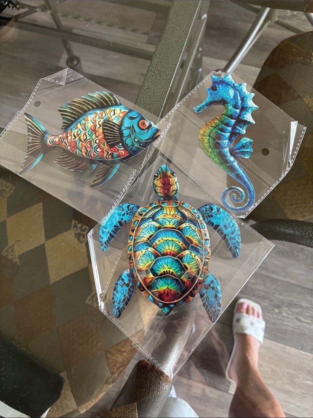 Vibrant Blue Multicolor Sea Turtle, Seahorse & Fish Wall Décor Set